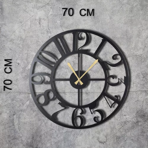 Elegant Black Decorative Metal Wall Clock, 70 x 70 cm | 100% Metal (2 mm) | Silent Mechanism, Easy Wall Mount | Stylish Addition to Any Space