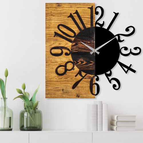 Elegant Decorative Wooden Wall Clock, 58 x 3 x 58 cm | 100% Wood & Metal, Silent Mechanism | Unique Walnut & Black Finish, Perfect for Any Room
