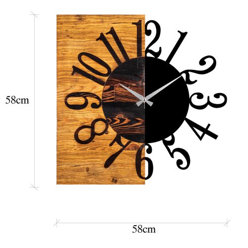 Elegant Decorative Wooden Wall Clock, 58 x 3 x 58 cm | 100% Wood & Metal, Silent Mechanism | Unique Walnut & Black Finish, Perfect for Any Room