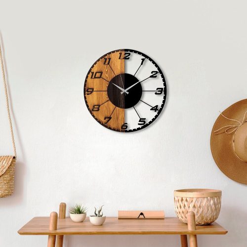 Elegant Decorative Wooden Wall Clock, 56 x 3 x 56 cm | 100% Wood & Metal, Silent Mechanism | Unique Walnut & Black Finish, Perfect for Any Room