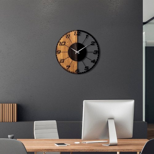 Elegant Decorative Wooden Wall Clock, 56 x 3 x 56 cm | 100% Wood & Metal, Silent Mechanism | Unique Walnut & Black Finish, Perfect for Any Room