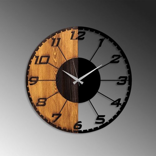 Elegant Decorative Wooden Wall Clock, 56 x 3 x 56 cm | 100% Wood & Metal, Silent Mechanism | Unique Walnut & Black Finish, Perfect for Any Room