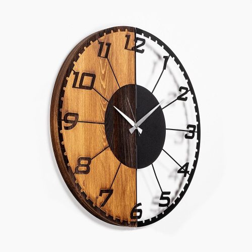 Elegant Decorative Wooden Wall Clock, 56 x 3 x 56 cm | 100% Wood & Metal, Silent Mechanism | Unique Walnut & Black Finish, Perfect for Any Room