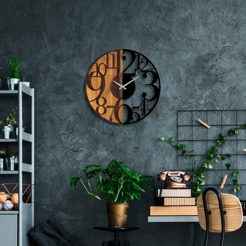 Elegant Decorative Wooden Wall Clock, 56 x 3 x 56 cm | 100% Wood & Metal, Silent Mechanism | Unique Walnut & Black Finish, Perfect for Any Room