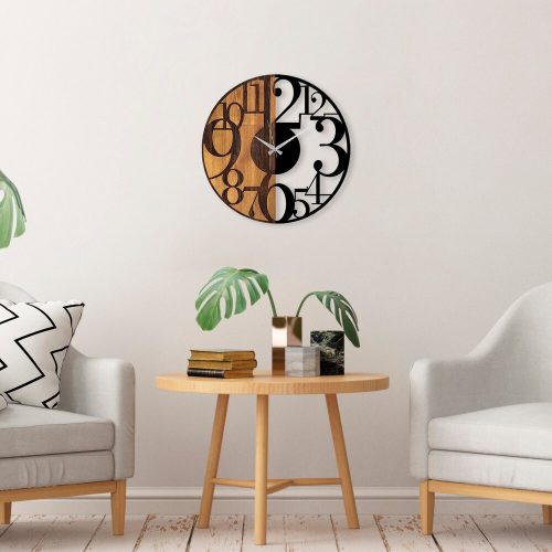 Elegant Decorative Wooden Wall Clock, 56 x 3 x 56 cm | 100% Wood & Metal, Silent Mechanism | Unique Walnut & Black Finish, Perfect for Any Room