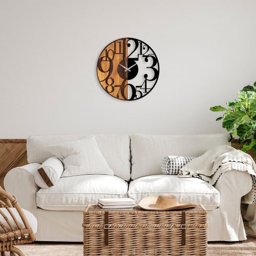 Elegant Decorative Wooden Wall Clock, 56 x 3 x 56 cm | 100% Wood & Metal, Silent Mechanism | Unique Walnut & Black Finish, Perfect for Any Room