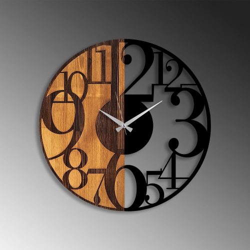 Elegant Decorative Wooden Wall Clock, 56 x 3 x 56 cm | 100% Wood & Metal, Silent Mechanism | Unique Walnut & Black Finish, Perfect for Any Room