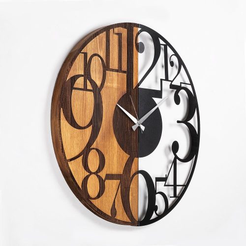 Elegant Decorative Wooden Wall Clock, 56 x 3 x 56 cm | 100% Wood & Metal, Silent Mechanism | Unique Walnut & Black Finish, Perfect for Any Room