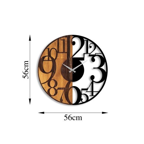 Elegant Decorative Wooden Wall Clock, 56 x 3 x 56 cm | 100% Wood & Metal, Silent Mechanism | Unique Walnut & Black Finish, Perfect for Any Room