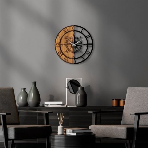 Elegant Decorative Wooden Wall Clock, 56 x 3 x 56 cm | 100% Wood & Metal, Silent Mechanism | Unique Walnut & Black Finish, Perfect for Any Room