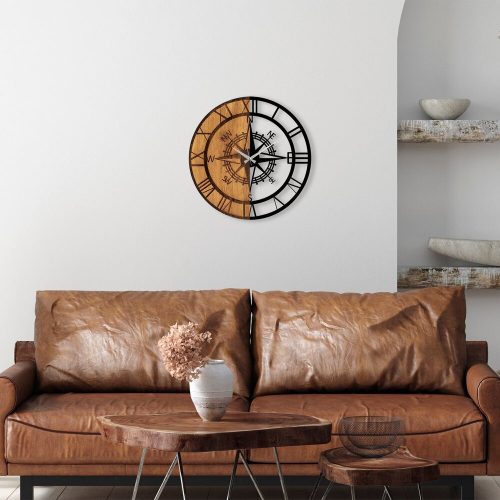 Elegant Decorative Wooden Wall Clock, 56 x 3 x 56 cm | 100% Wood & Metal, Silent Mechanism | Unique Walnut & Black Finish, Perfect for Any Room