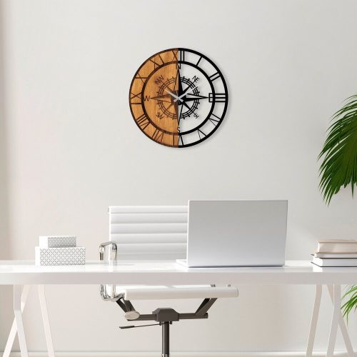 Elegant Decorative Wooden Wall Clock, 56 x 3 x 56 cm | 100% Wood & Metal, Silent Mechanism | Unique Walnut & Black Finish, Perfect for Any Room