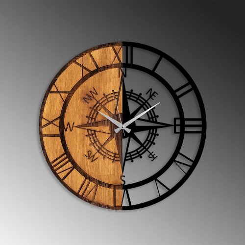 Elegant Decorative Wooden Wall Clock, 56 x 3 x 56 cm | 100% Wood & Metal, Silent Mechanism | Unique Walnut & Black Finish, Perfect for Any Room