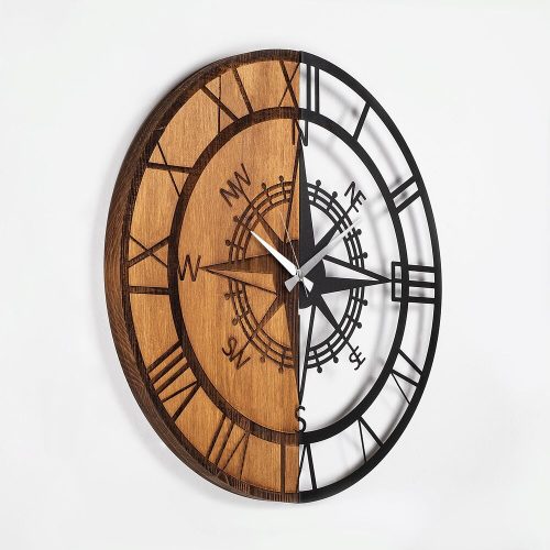 Elegant Decorative Wooden Wall Clock, 56 x 3 x 56 cm | 100% Wood & Metal, Silent Mechanism | Unique Walnut & Black Finish, Perfect for Any Room