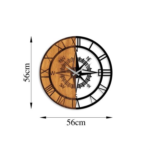 Elegant Decorative Wooden Wall Clock, 56 x 3 x 56 cm | 100% Wood & Metal, Silent Mechanism | Unique Walnut & Black Finish, Perfect for Any Room