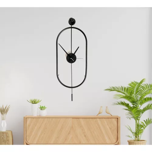 Elegant Black Decorative Metal Wall Clock, 28 x 80 x 7 cm | 100% Metal, 2.5 kg | Stylish Timepiece for Modern Home Decor & Office Spaces