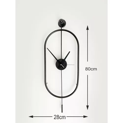 Elegant Black Decorative Metal Wall Clock, 28 x 80 x 7 cm | 100% Metal, 2.5 kg | Stylish Timepiece for Modern Home Decor & Office Spaces