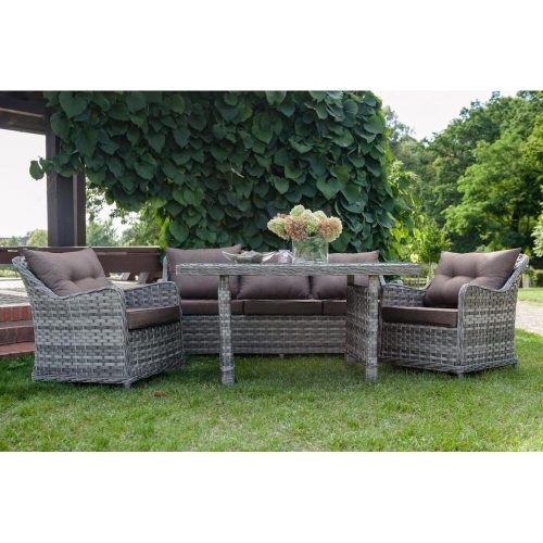 Divino 4-piece dining set gray rattan