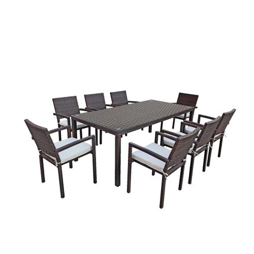 Ombroso grande outdoor rattan dining set in brown
