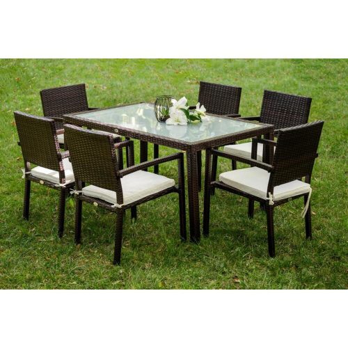 Attento rattan dining set in brown