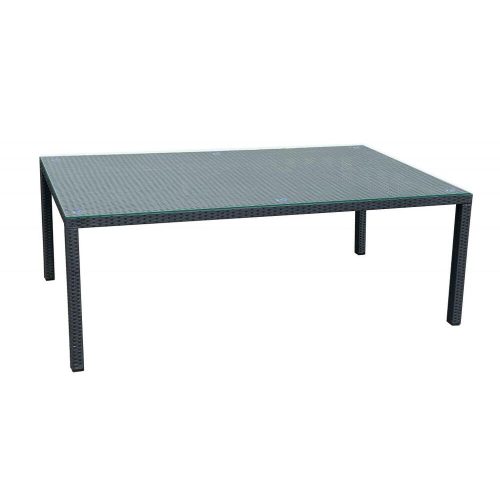 Table with black rattan cover and glass top 100*200*74 cm