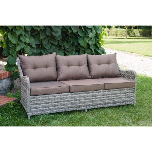 Divino 3-seater sofa with cushions, grey melange rattan