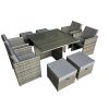 Delzioso dining set in grey melange with 4 chairs and 4 poufs