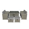 Delzioso dining set in grey melange with 4 chairs and 4 poufs