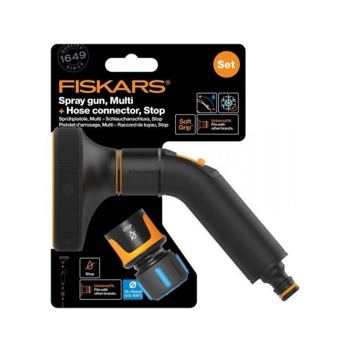 Fiskars Comfort spray gun, multi + CF hose connector 13-15mm, STOP