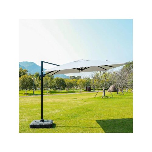 Parasol in ecru color, rectangular 300 x 300 cm with parasol base