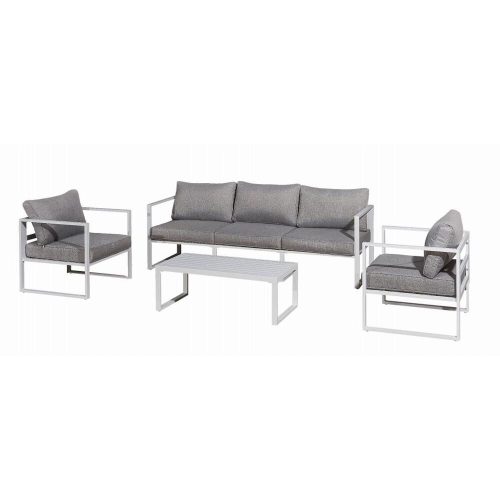 Sofa set with white aluminum frame and gray cushions Mostrare Grande