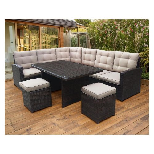 BOSCO brown technorattan sofa set with high poufs