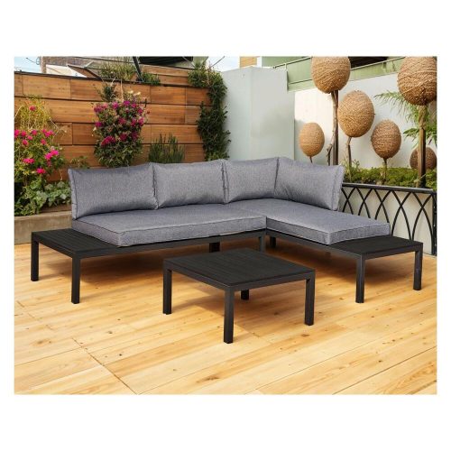 Aluminum garden sofa Vento with black frame and gray cushions