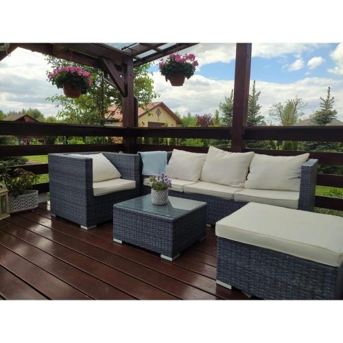 Amaro sofa set 4-piece gray rattan with ecru cushions