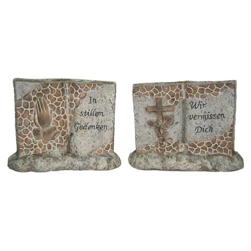 Decorative garden memorial stone, book-shaped, made of ceramic, 2 types, 1 pc.