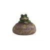 Frog figurine on stone with Willkommen inscription, ceramic, 15 cm