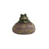 Frog figurine on stone with Willkommen inscription, ceramic, 15 cm