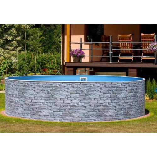 Azuro Stone 3.6 m diameter 0.9 m deep pool with Lagoon blue liner, skimmer installation
