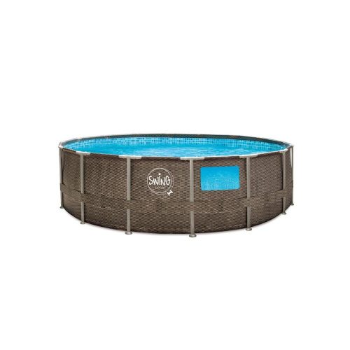 Swing Elite wicker-effect metal frame pool with window, 4.57 x 1.22 m