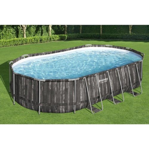 Bestway metal frame pool set, oval, 6.10 x 3.66 x 1.22 m, 12V 3.8 m3/h with filter, ladder, cover, mulch