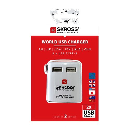 SKROSS WORLD USB charger, travel, 2xUSB-A (EU,UK,US,AU,CH,JP)