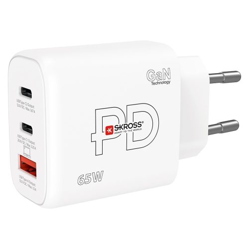 SKROSS fast charger 65W 2xUSB-C, USB, PD, GaN