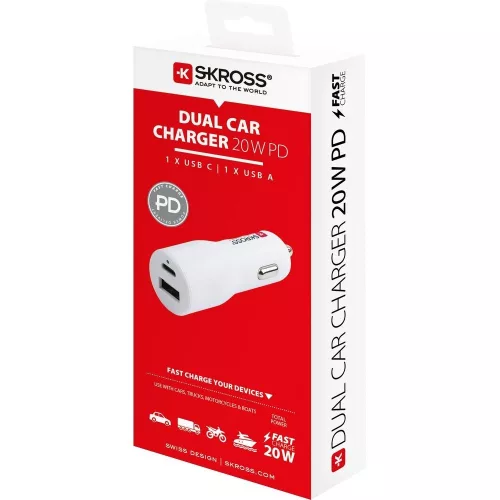 SKROSS dual car charger, PD, 20W (USB-A, USB-C)