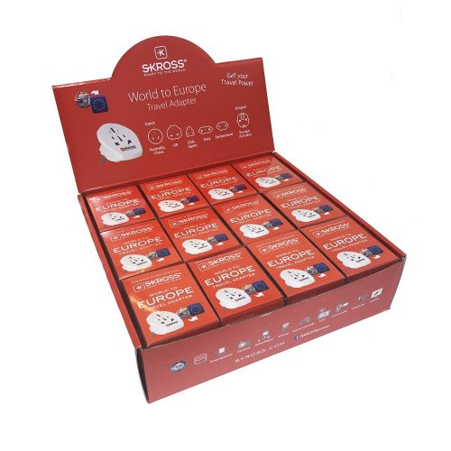 SKROSS HOTELBOX – 12pcs World to Europe plug adapters, for travelers to Europe