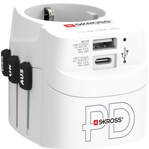 SKROSS PRO Light USB AC30PD, world travel power adapter, grounded PD (fast charging)