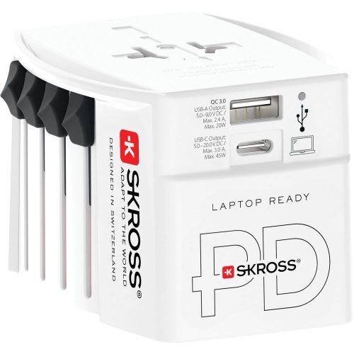 SKROSS MUV USB world travel power adapter, PD (USB A, USB C), 45W + USB-C cable