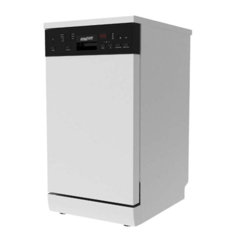 10 place settings, 8 L consumption, 7 programs, 47 dB noise level, E energy class, Upper cutlery tray, 45 cm, Digital display, white