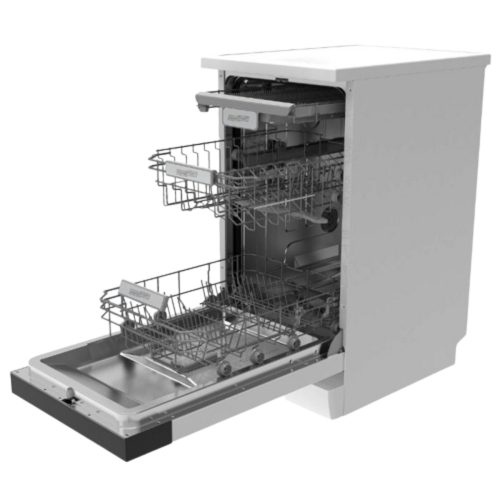 10 place settings, 8 L consumption, 7 programs, 47 dB noise level, E energy class, Upper cutlery tray, 45 cm, Digital display, white