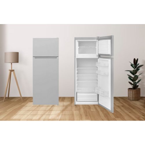 Top-freezer refrigerator silver, energy class E, 144 cm, 213 L (171+42), 41 dB, LED, reversible door