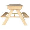 Garden table with a chalkboard top and two benches for children